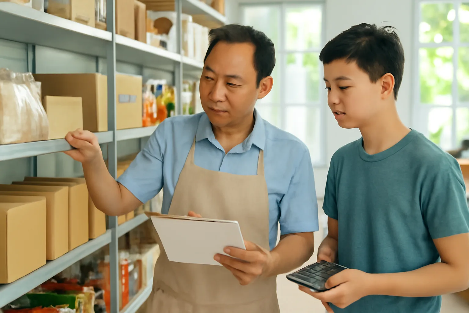 Chủ cửa hàng kiểm đếm hàng tồn trên kệ trước khi chuyển lên công ty