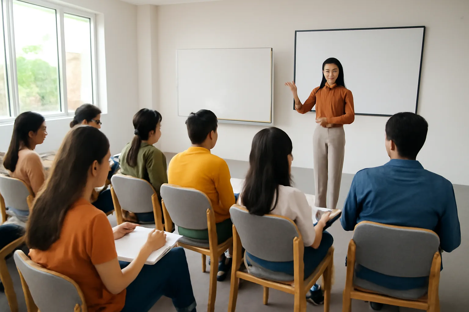 Nhóm chủ doanh nghiệp trẻ tham dự buổi tập huấn trong hội trường nhỏ