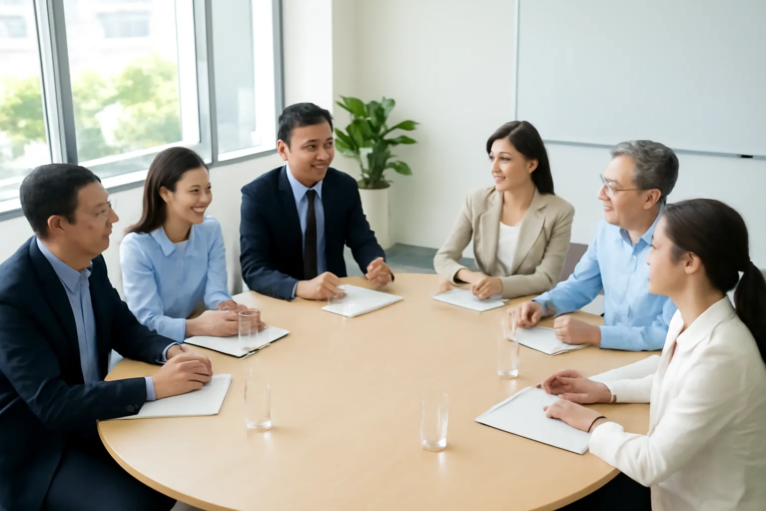 Đại diện nhiều doanh nghiệp ngồi bàn tròn trao đổi tại văn phòng hiệp hội